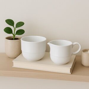 Noritake Sea & Sky Creamer & Sugar Bowl Set Japan Warm White Porcelain